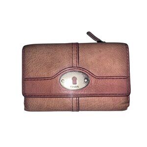 Vintage Fossil Womens Wallet RARE Pink Leather Maddox Trifold Classic Pebbled